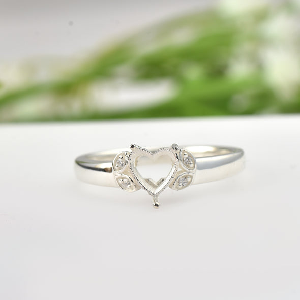 925 Sterling Silver 6MM Heart Shape Semi Mount Ring