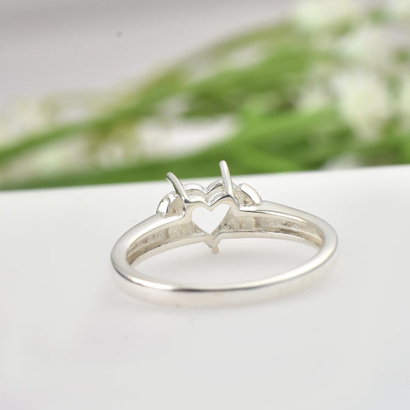 925 Sterling Silver 6MM Heart Shape Semi Mount Ring