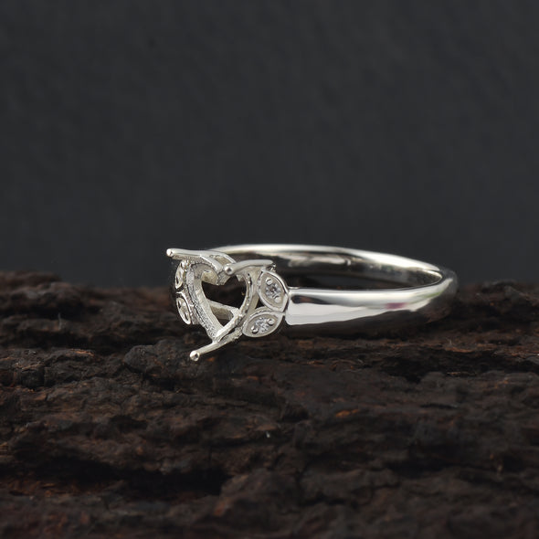 925 Sterling Silver 6MM Heart Shape Semi Mount Ring