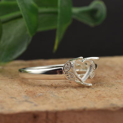 925 Sterling Silver 6MM Heart Shape Semi Mount Ring