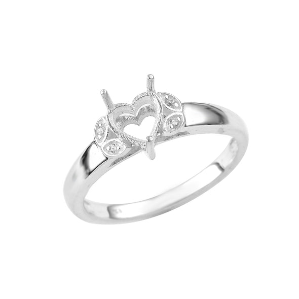 925 Sterling Silver 6MM Heart Shape Semi Mount Ring