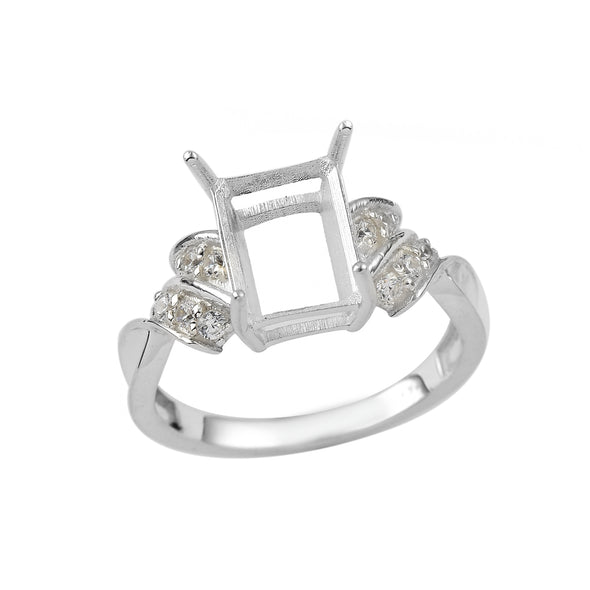 925 Sterling Silver 9x7MM Octagon Shape Semi Mount Ring