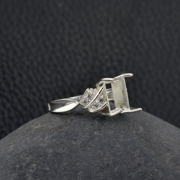 925 Sterling Silver 9x7MM Octagon Shape Semi Mount Ring