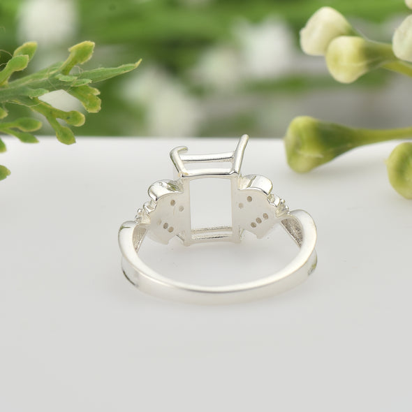925 Sterling Silver 9x7MM Octagon Shape Semi Mount Ring