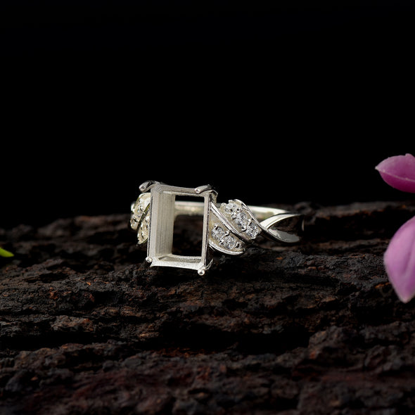 925 Sterling Silver 9x7MM Octagon Shape Semi Mount Ring