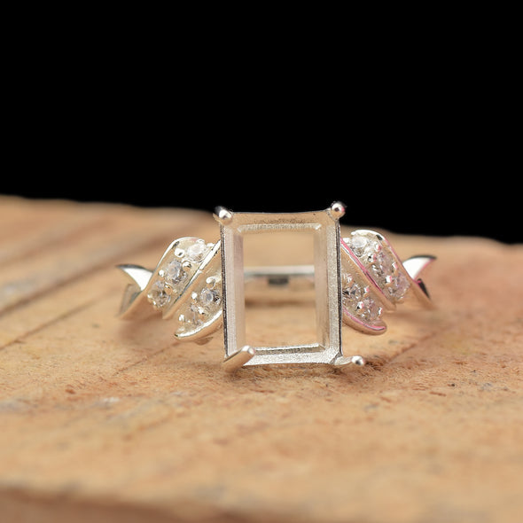 925 Sterling Silver 9x7MM Octagon Shape Semi Mount Ring
