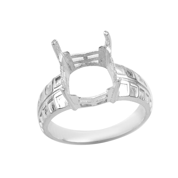 925 Sterling Silver 13MM Cushion Shape Semi Mount Ring