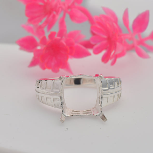 925 Sterling Silver 13MM Cushion Shape Semi Mount Ring