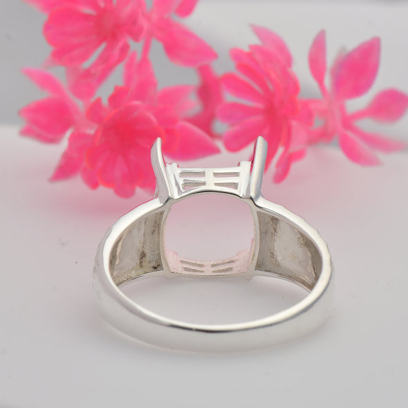925 Sterling Silver 13MM Cushion Shape Semi Mount Ring