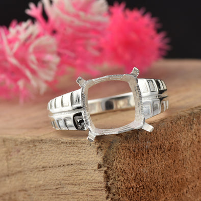 925 Sterling Silver 13MM Cushion Shape Semi Mount Ring