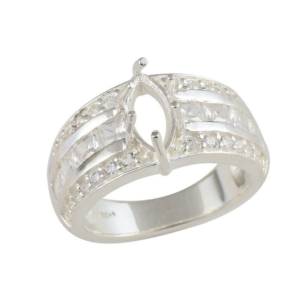 925 Sterling Silver 10x5MM Marquise Shape Semi Mount Ring