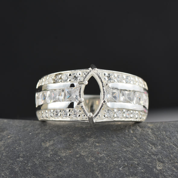 925 Sterling Silver 10x5MM Marquise Shape Semi Mount Ring