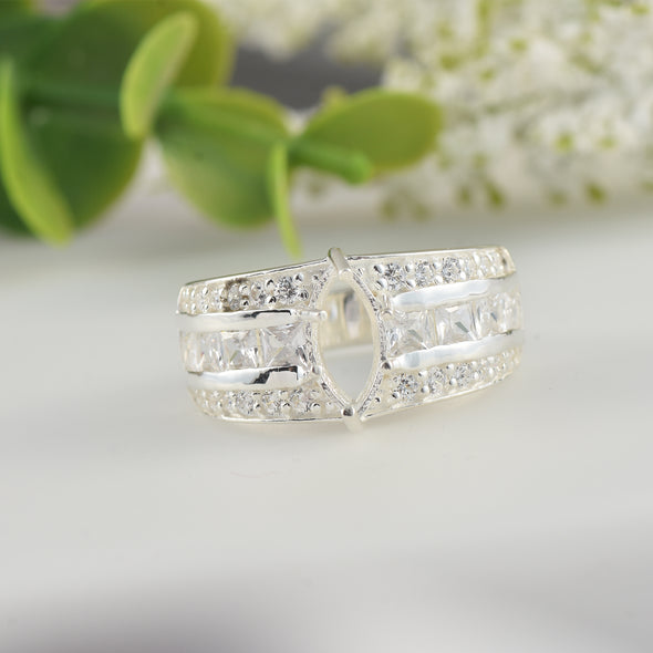 925 Sterling Silver 10x5MM Marquise Shape Semi Mount Ring