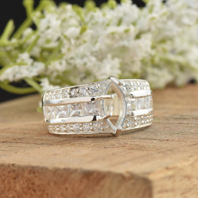 925 Sterling Silver 10x5MM Marquise Shape Semi Mount Ring