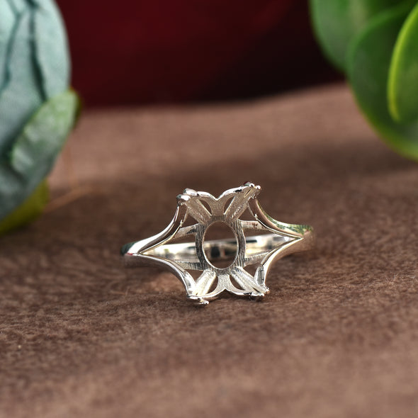 925 Sterling Silver 12x8MM Octagon Shape Semi Mount Ring