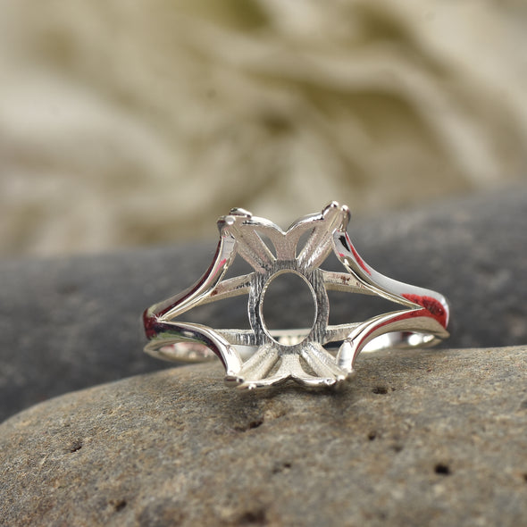925 Sterling Silver 12x8MM Octagon Shape Semi Mount Ring