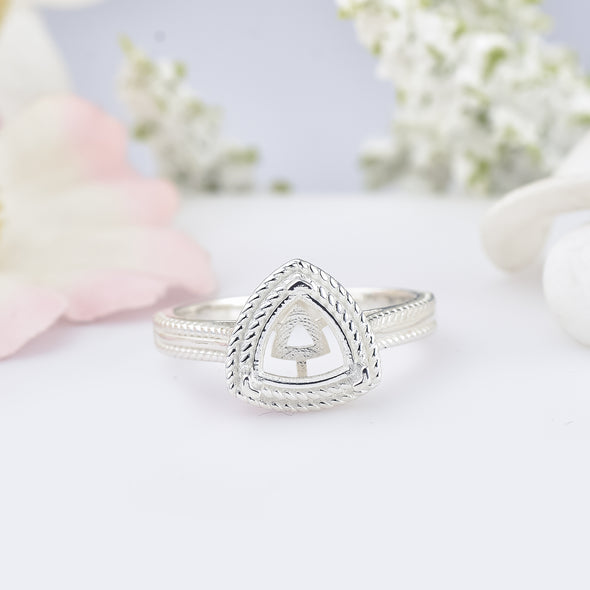 925 Sterling Silver 7MM Trillion Shape Semi Mount Ring