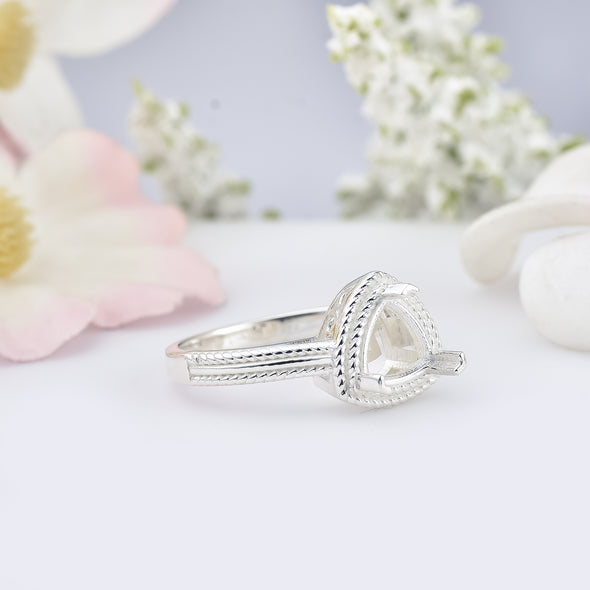925 Sterling Silver 7MM Trillion Shape Semi Mount Ring