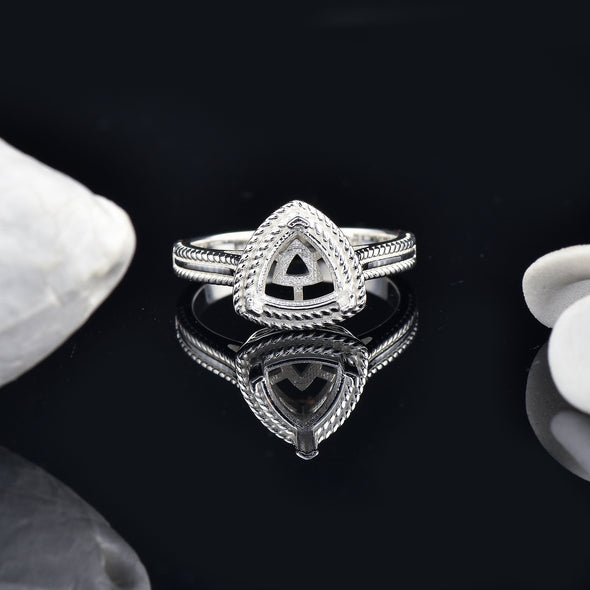 925 Sterling Silver 7MM Trillion Shape Semi Mount Ring