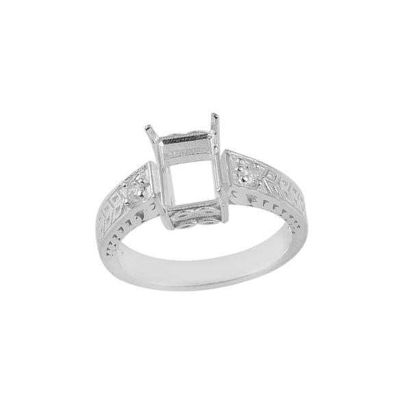 925 Sterling Silver 8x6MM Octagon Shape Semi Mount Ring