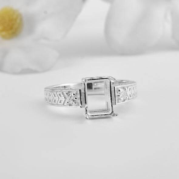 925 Sterling Silver 8x6MM Octagon Shape Semi Mount Ring