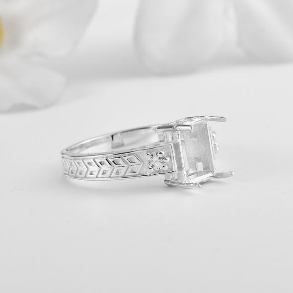 925 Sterling Silver 8x6MM Octagon Shape Semi Mount Ring
