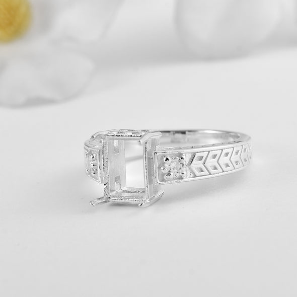 925 Sterling Silver 8x6MM Octagon Shape Semi Mount Ring