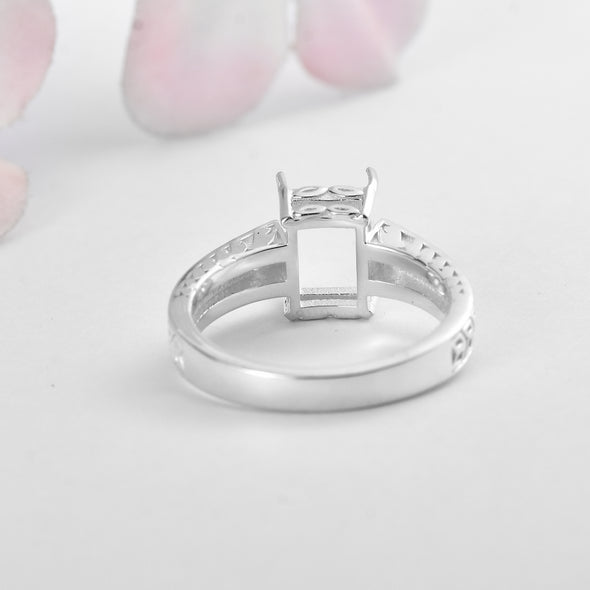 925 Sterling Silver 8x6MM Octagon Shape Semi Mount Ring