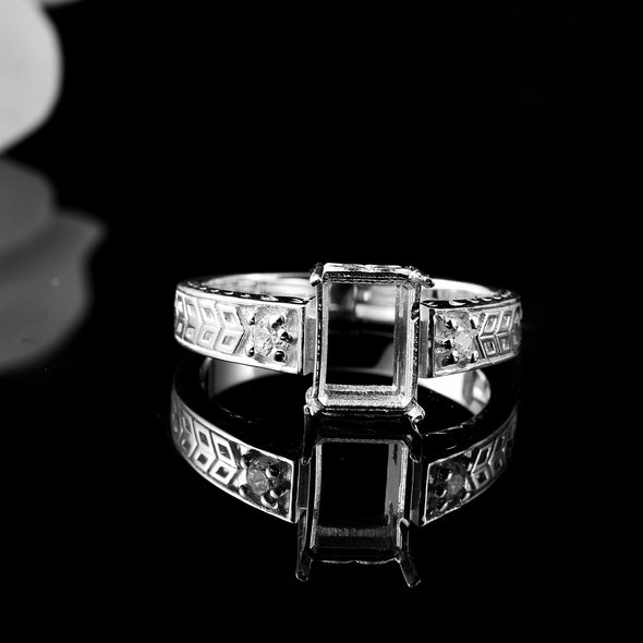 925 Sterling Silver 8x6MM Octagon Shape Semi Mount Ring