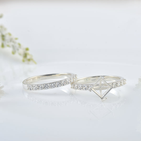 925 Sterling Silver 6MM Square Shape Semi Mount Ring