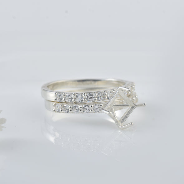925 Sterling Silver 6MM Square Shape Semi Mount Ring