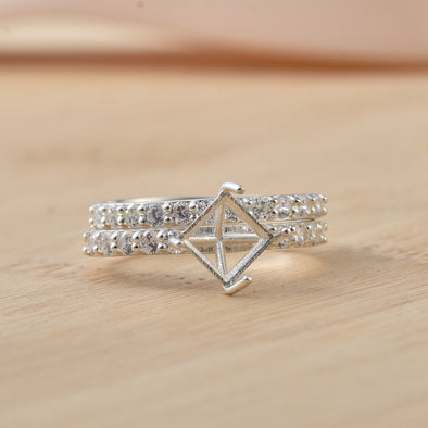 925 Sterling Silver 6MM Square Shape Semi Mount Ring