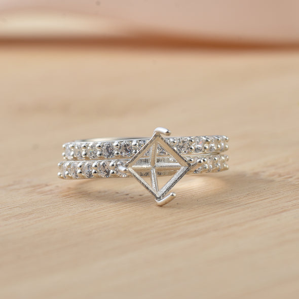 925 Sterling Silver 6MM Square Shape Semi Mount Ring