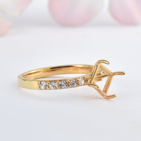 925 Sterling Silver 6MM Square Shape Semi Mount Ring
