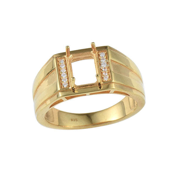 925 Sterling Silver 8x6MM Octagon Shape Semi Mount Ring