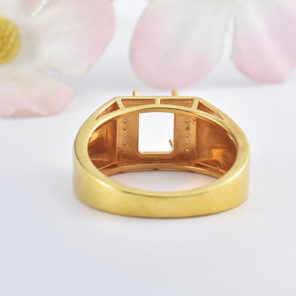 925 Sterling Silver 8x6MM Octagon Shape Semi Mount Ring