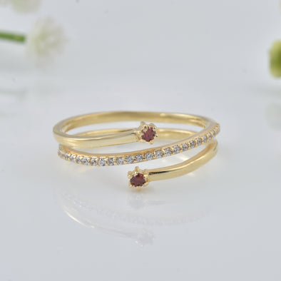 0.06 Ct Round Rhodonite Garnet Spiral Ring 925 Sterling Silver Gold Plated