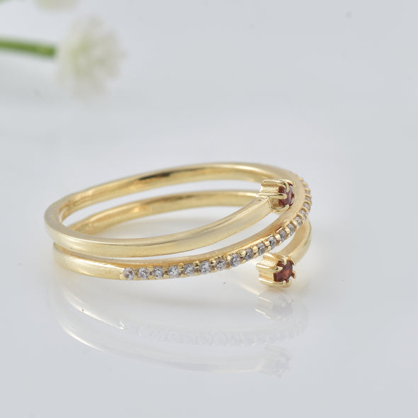 0.06 Ct Round Rhodonite Garnet Spiral Ring 925 Sterling Silver Gold Plated