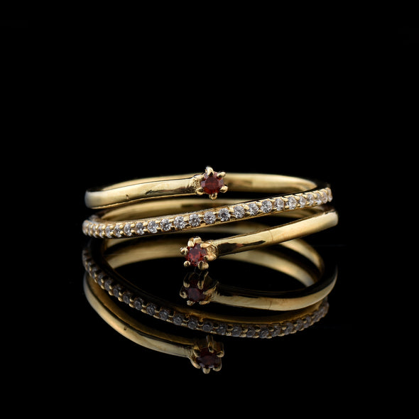 0.06 Ct Round Rhodonite Garnet Spiral Ring 925 Sterling Silver Gold Plated