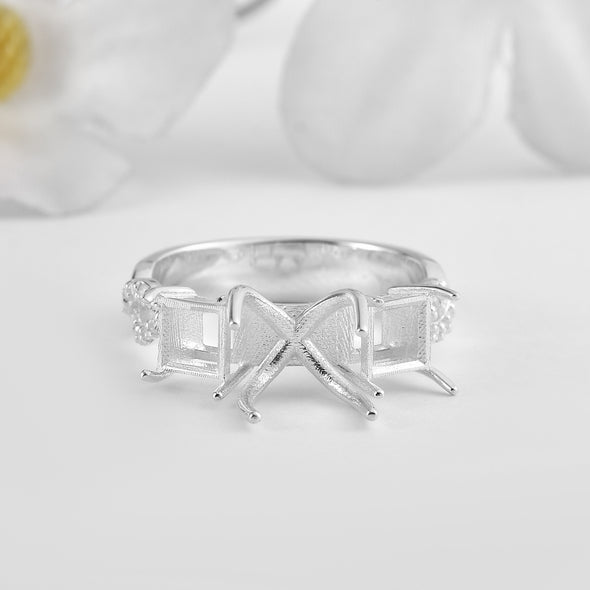925 Sterling Silver 10x8MM Octagon Shape Semi Mount Ring