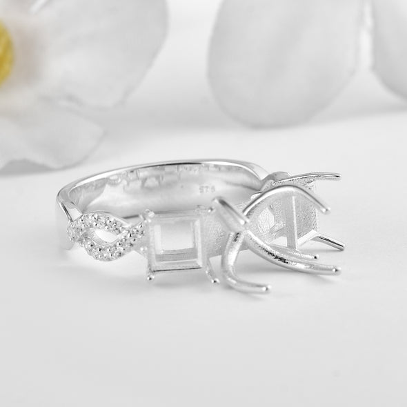 925 Sterling Silver 10x8MM Octagon Shape Semi Mount Ring