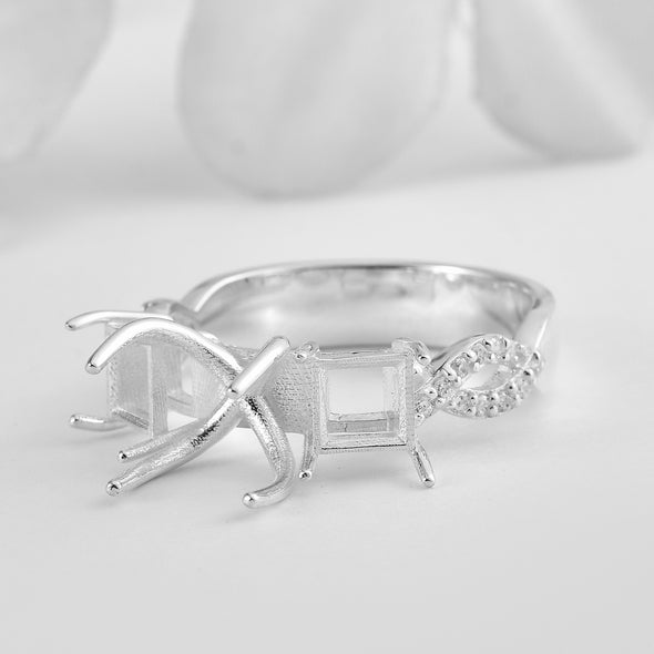 925 Sterling Silver 10x8MM Octagon Shape Semi Mount Ring