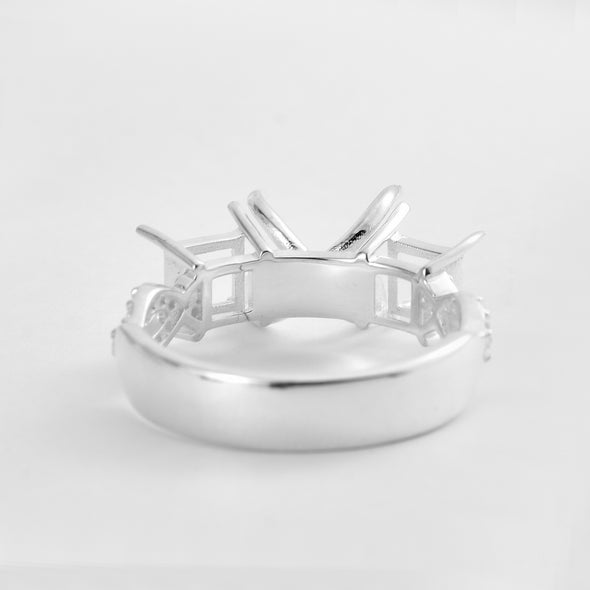 925 Sterling Silver 10x8MM Octagon Shape Semi Mount Ring