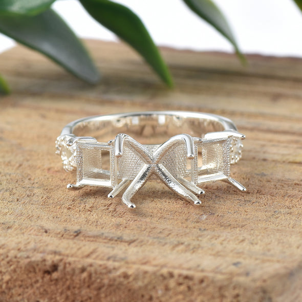 925 Sterling Silver 10x8MM Octagon Shape Semi Mount Ring