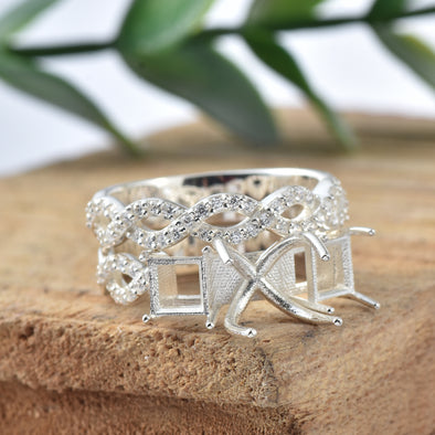 925 Sterling Silver 10x8MM Octagon Shape Semi Mount Ring
