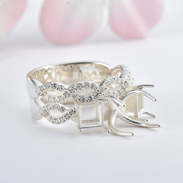 925 Sterling Silver 10x8MM Octagon Shape Semi Mount Ring