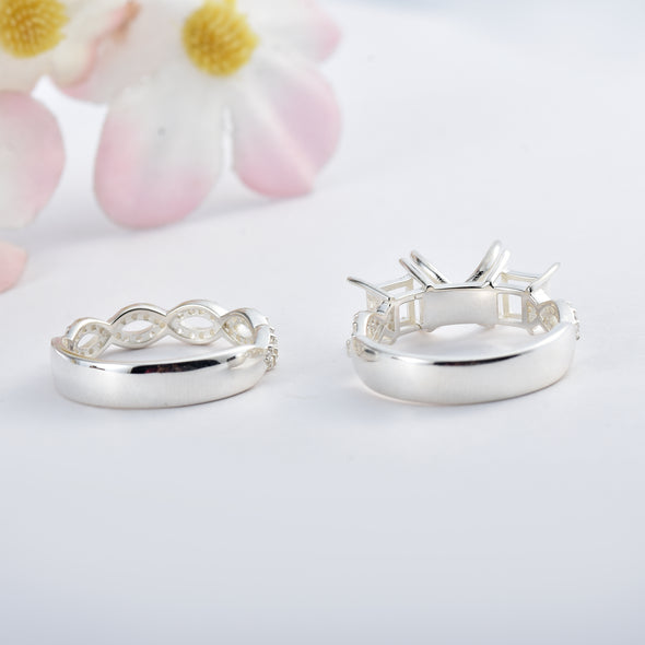 925 Sterling Silver 10x8MM Octagon Shape Semi Mount Ring