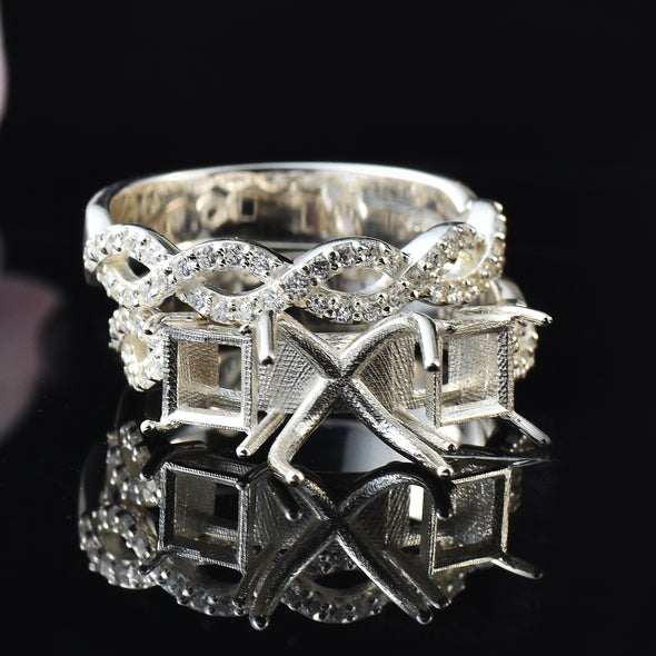 925 Sterling Silver 10x8MM Octagon Shape Semi Mount Ring
