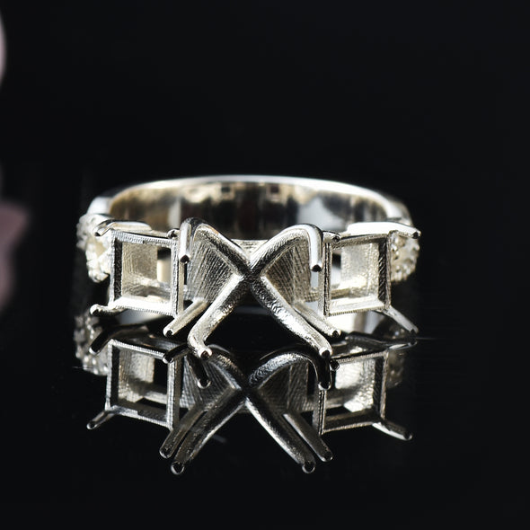 925 Sterling Silver 10x8MM Octagon Shape Semi Mount Ring