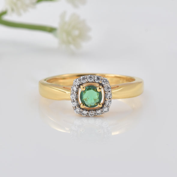 0.25 Ct Round Shape Emerald Halo Ring 925 Sterling Silver Gold Plated